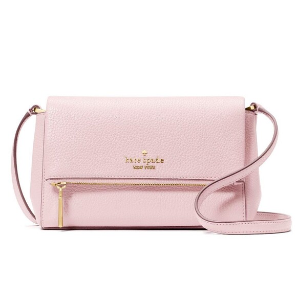 New Kate Spade Leila Mini Zip Crossbody Pebble Leather Shimmer Pink - Picture 1 of 5